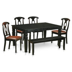 East West Furniture WEKE6D-BLK-LC 6 Piece Dining Table Set Contains a Rectangle Dining Room Table with Butterfly Leaf and 4 Faux Leather Upholstered Chairs with a Bench, 42x60 Inch, Black