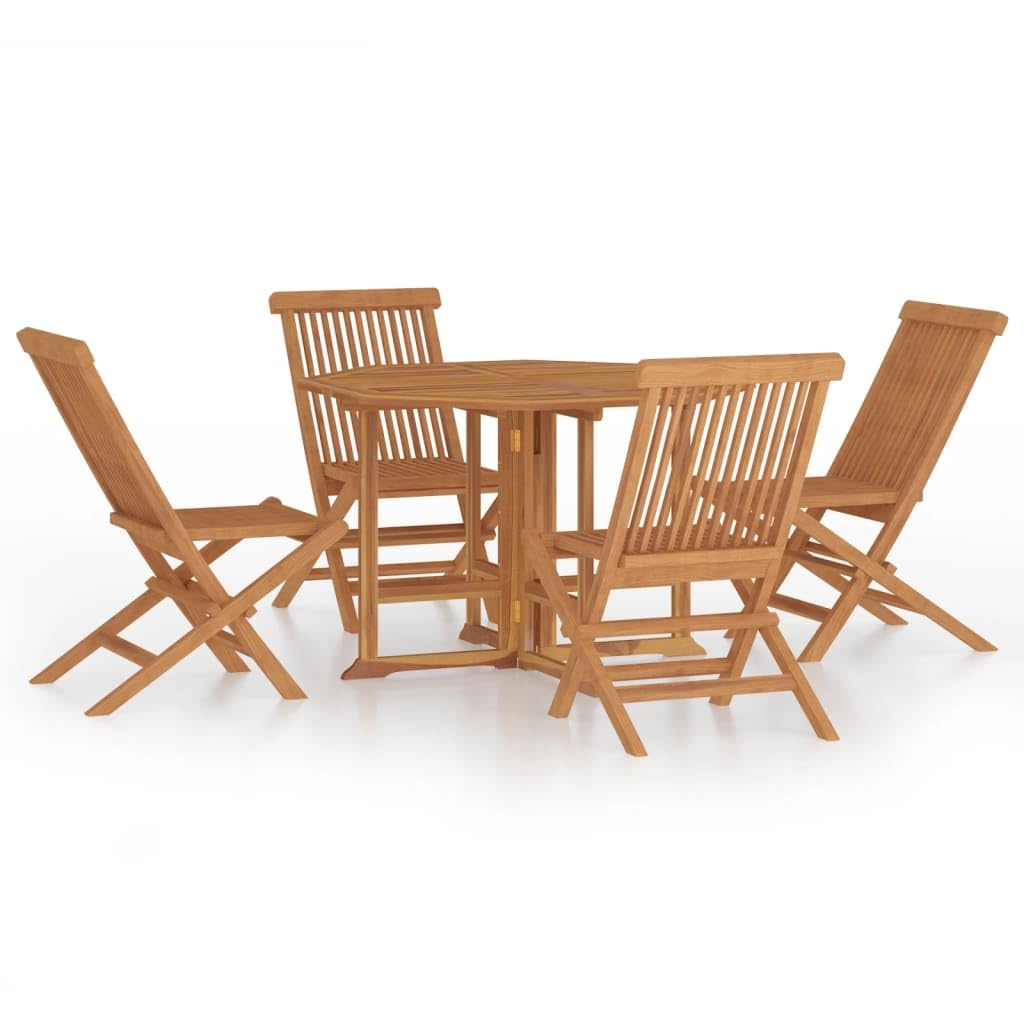 vidaXL 5 Piece Folding Patio Dining Set in Solid Teak Wood - Round Table, 4 Chairs, Outdoor Al Fresco Dining, Garden Patio Furniture, Portable and Foldable Design, Sturdy Wooden Frame