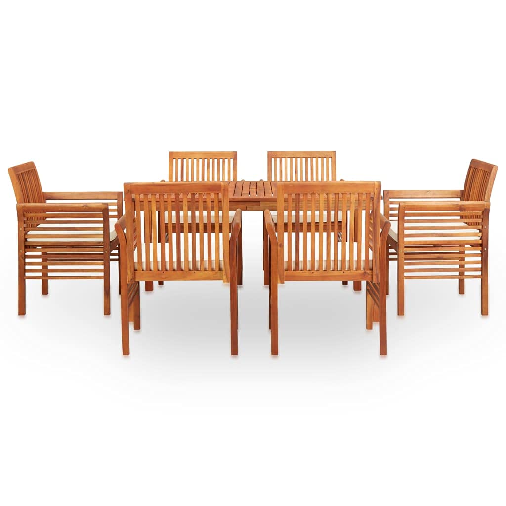 vidaXL 7pc Patio Dining Set with Cushions - Solid Acacia Wood, Weather Resistant Outdoor Furniture, Comfortable Seating for Family Gatherings, Easy Maintenance - Brown/Cream