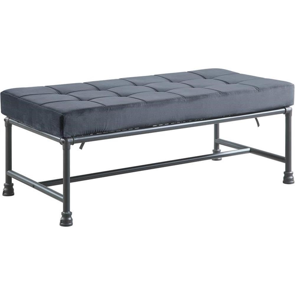 Acme Brantley Tufted Bench with Metal Frame in Gray and Sandy Gray Velvet