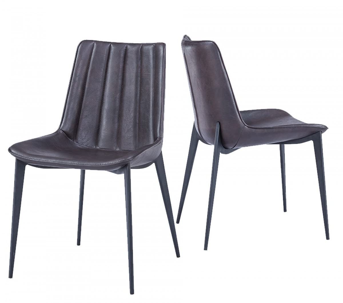 HomeRoots Faux Leather, Metal Set of Two Brown Black Modern Dining Chairs