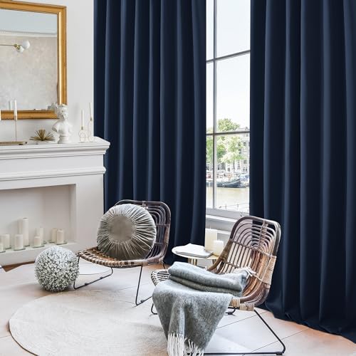 Deconovo Blackout Curtains – Room Darkening, Noise-Reducing, Thermal Insulated – Energy-Efficient Window Treatment For Bedroom, Living Room & Home Office – 2 Panels, Navy Blue, 70W X 95L Inch