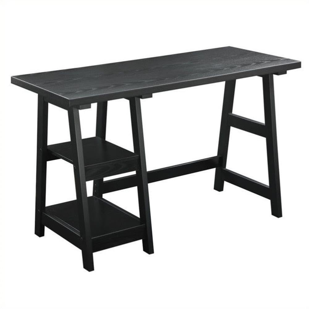Convenience Concepts Designs2Go Trestle Desk with Shelves, 47, Black