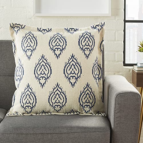 HomeRoots 100% Cotton Indigo and Beige Medallion Throw Pillow