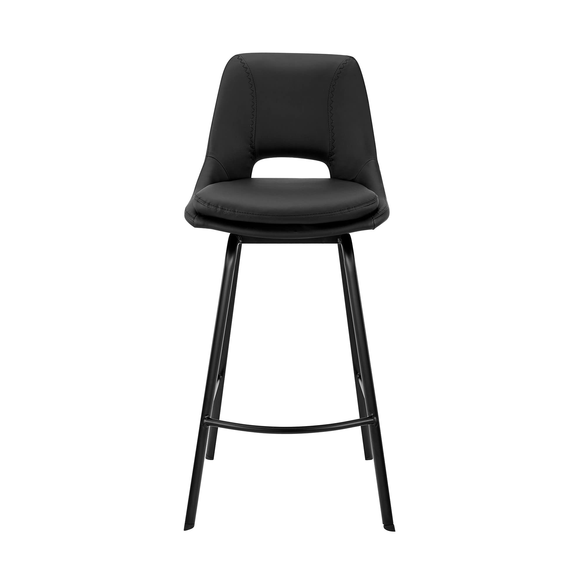 HomeRoots 30&quot; Elegant Black Faux Leather and Black Metal Armless Swivel Bar Stool