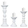 Mela Artisans Matte White Hand Carved Wooden Pillar Candle Holders - Set of 3 | Willow Decorative Style | Crafted from Mango Woo