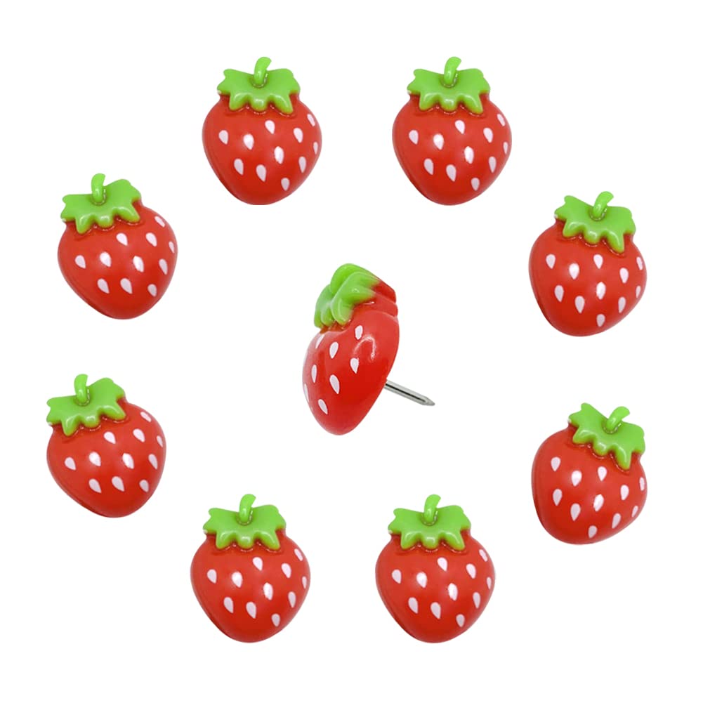Lldynw 30 Pcs Strawberry Push Pins Cartoon Thumbtacks Fruit Resin Pushpins For Photo Wall Cork Board Bulletin Board Home Office