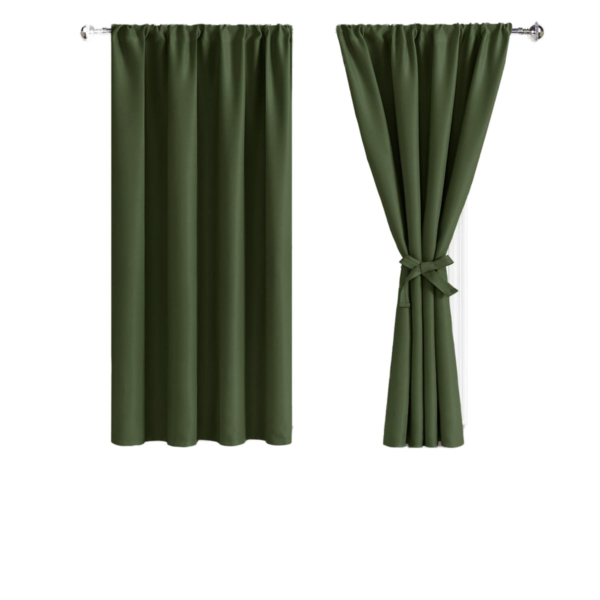 Jiuzhen Christmas Olive Green Blackout Curtains For Bedroom - Thermal Insulated Room Darkening Rod Pocket Curtains For Living Ro