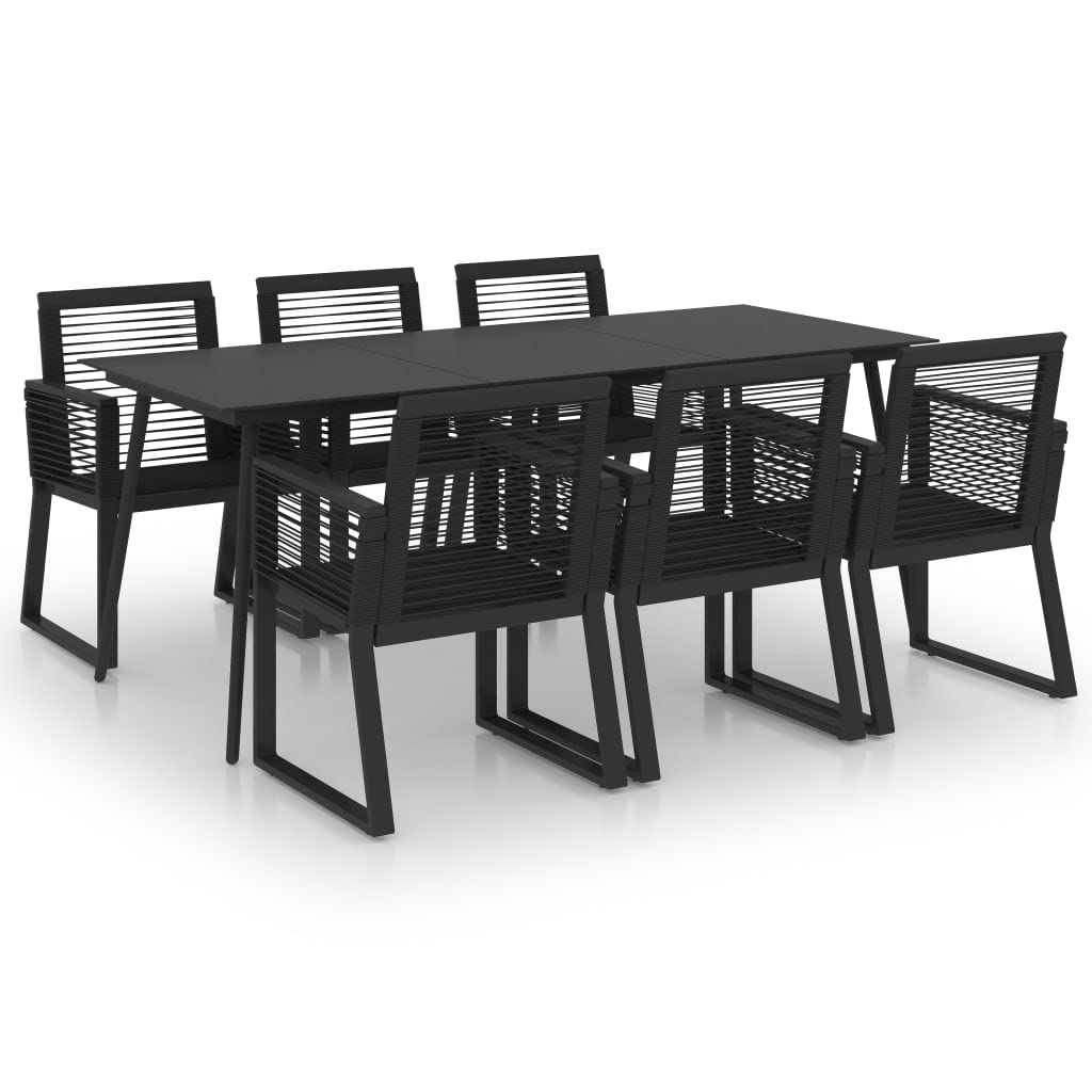 vidaXL Modern PVC Rattan and Powder-Coated Steel Patio Dining Set - Includes Rectangular Table and Six Armchairs - Weather-Resistant, Easy Assembly - Black