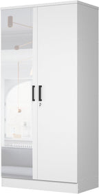 Woodpeckers Furniture And Mattress 2 Doors Wardrobe Mirrored Door (White)