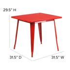 Flash Furniture Felix Commercial Grade 31.5" Square Red Metal Indoor-Outdoor Table
