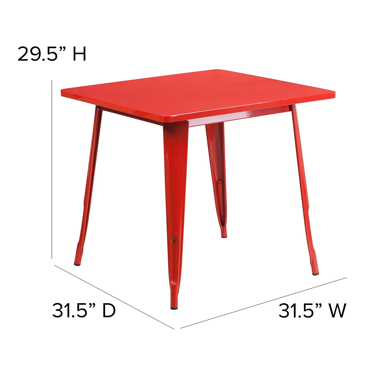 Flash Furniture Felix Commercial Grade 31.5" Square Red Metal Indoor-Outdoor Table
