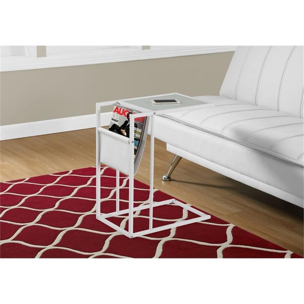 Monarch Metal Accent Table with a Magazine Rack, White