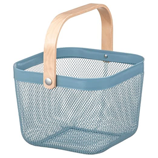 Clubx Metal Mesh Storage Organizer Fruit Basket, Hanging Shopping Basket Kitchen Basket With Bamboo Handle Ideal For Bathroom, P