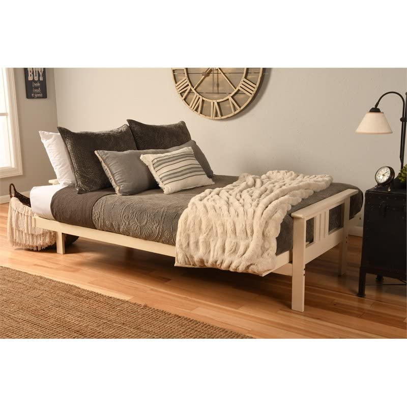 Kodiak Furniture Monterey Antique White Wood Futon with Parma Gray Mattress