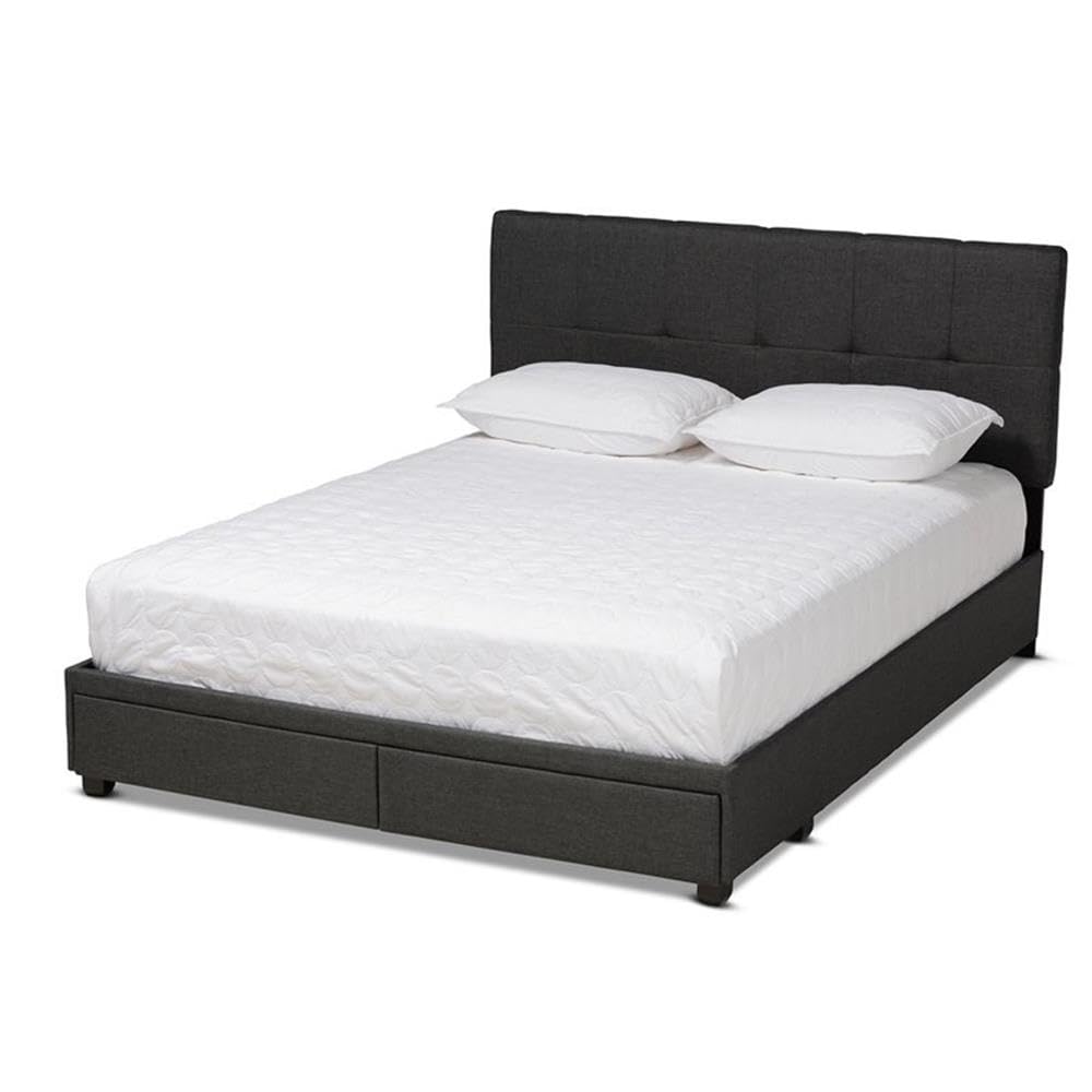 Baxton Studio Netti Dark Grey Fabric Upholstered 2-Drawer King Size Platform Storage Bed