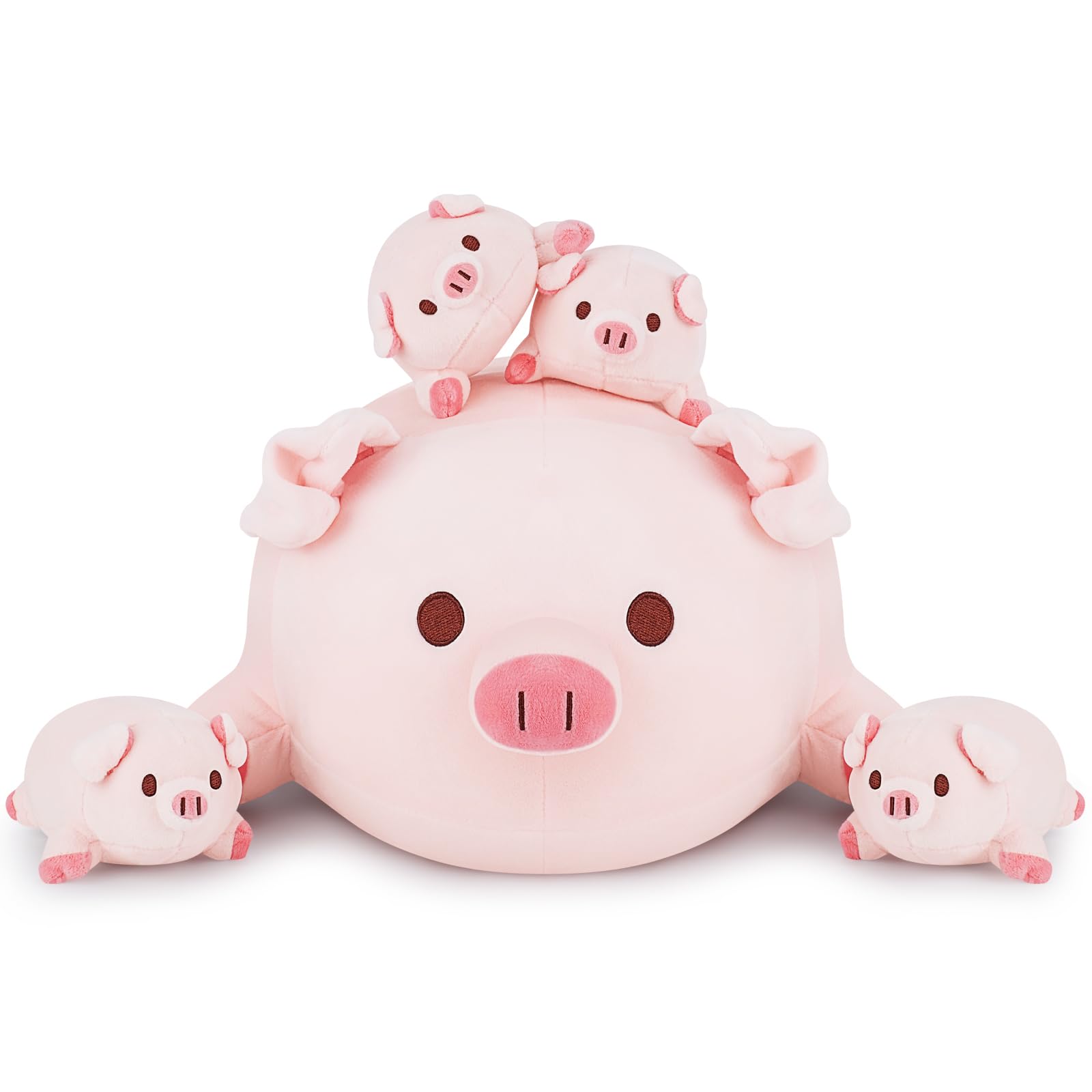 Achwishap 5Pcs Pig Family,Pig Stuffed Animal Mommy With 4 Pig Babies Plush,Cute Pig Plush Pillow Cushion Doll,Kawaii Pig Plush T