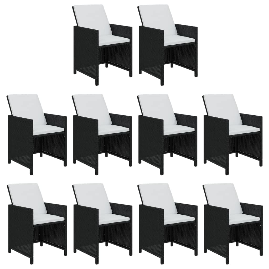 vidaXL Patio Dining Set 11 Piece with Cushions Garden Outdoor Terrace Balcony Table and Chair Seat Seating Furniture Poly Rattan Black