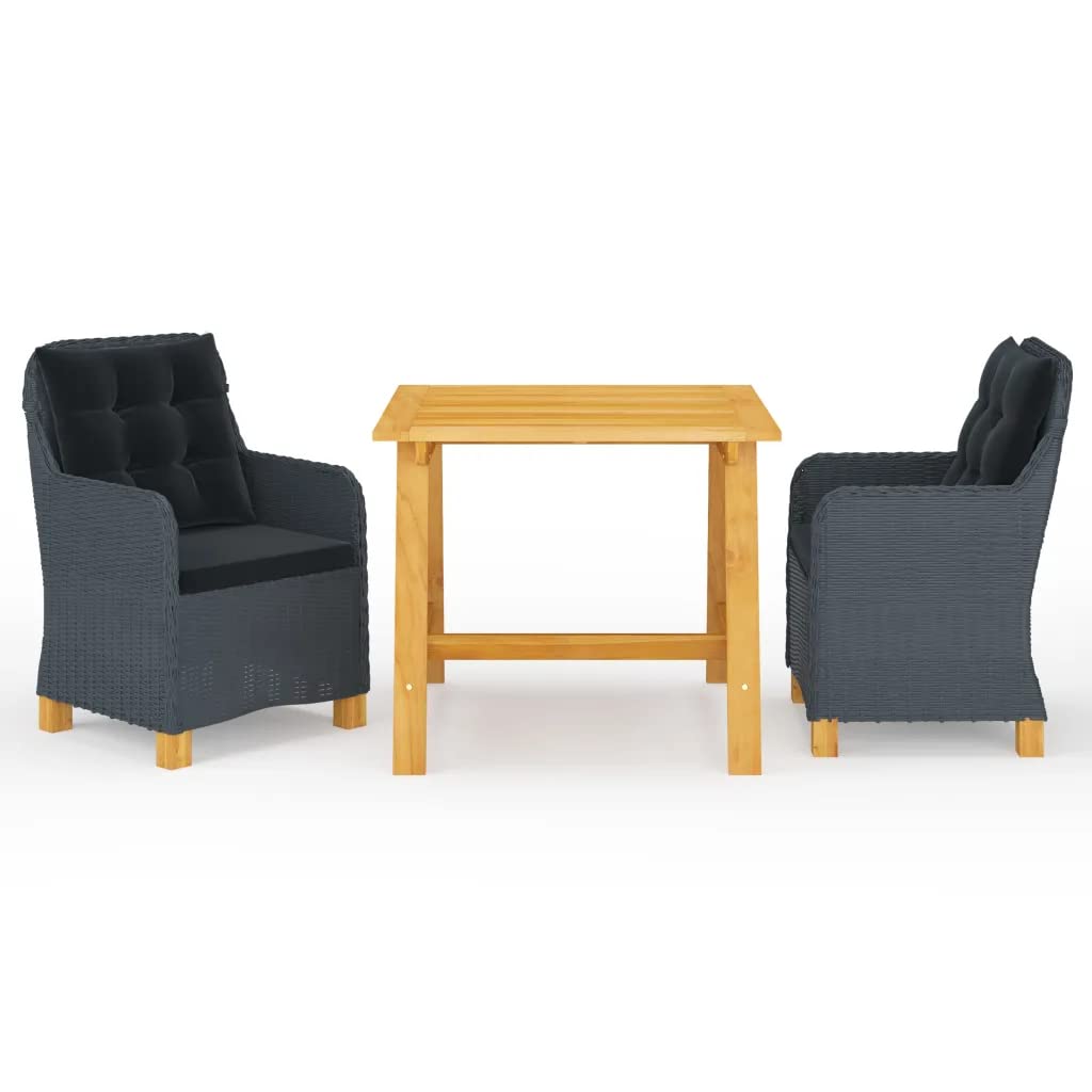 vidaXL Patio Dining Set 3 Piece Garden Outdoor Terrace Backyard Furniture Adjustable Dining Table and Chair Seating Seat Chair Dark Gray