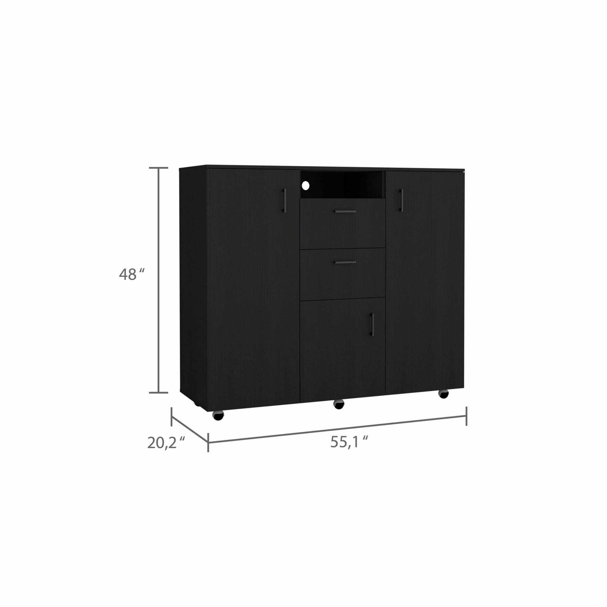 HomeRoots Particle Board Black Three Door Closet with Two Drawers