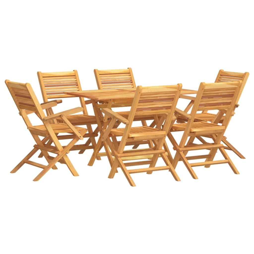 vidaXL 5-Piece Solid Wood Teak Patio Dining Set - Foldable Outdoor Table and Chairs with Slatted Design and Parasol Hole, Brown,