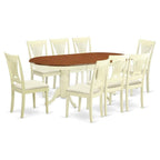 East West Furniture PLAI9-WHI-C 9 Piece Kitchen Table Set Includes an Oval Dining Table with Butterfly Leaf and 8 Linen Fabric Dining Room Chairs, 42x78 Inch, Buttermilk & Cherry