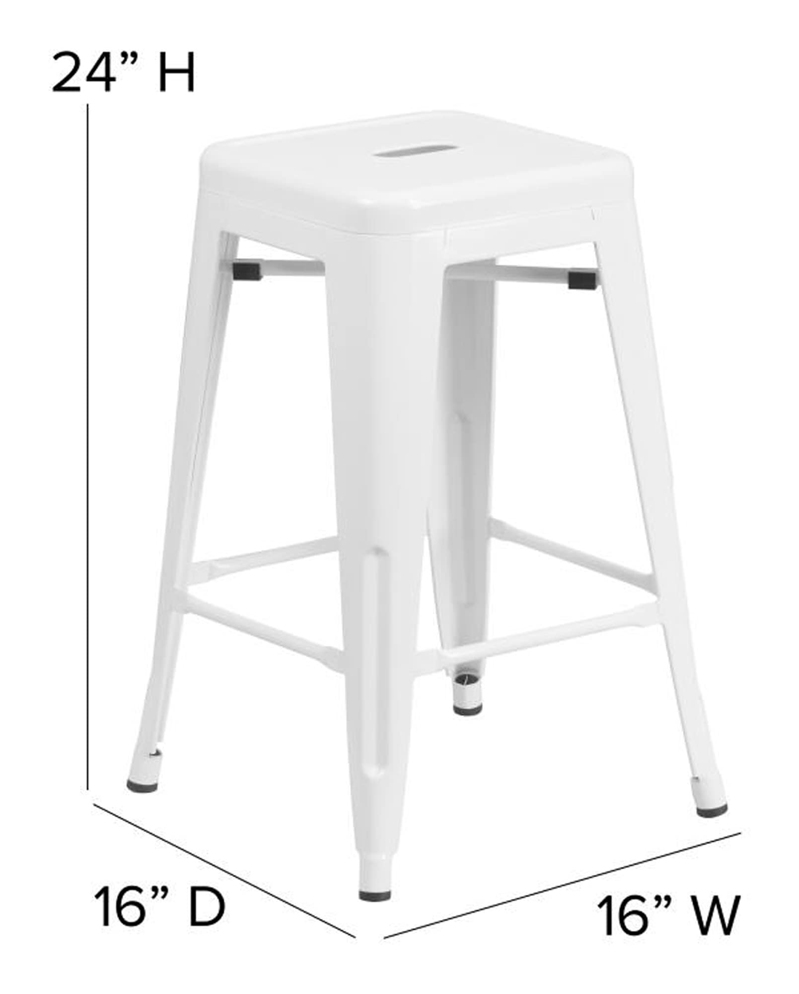 Flash Furniture Kai Commercial Grade Indoor-Outdoor Counter Height Stool - White Metal Frame - Gray Poly Resin Seat - 24" High - Backless