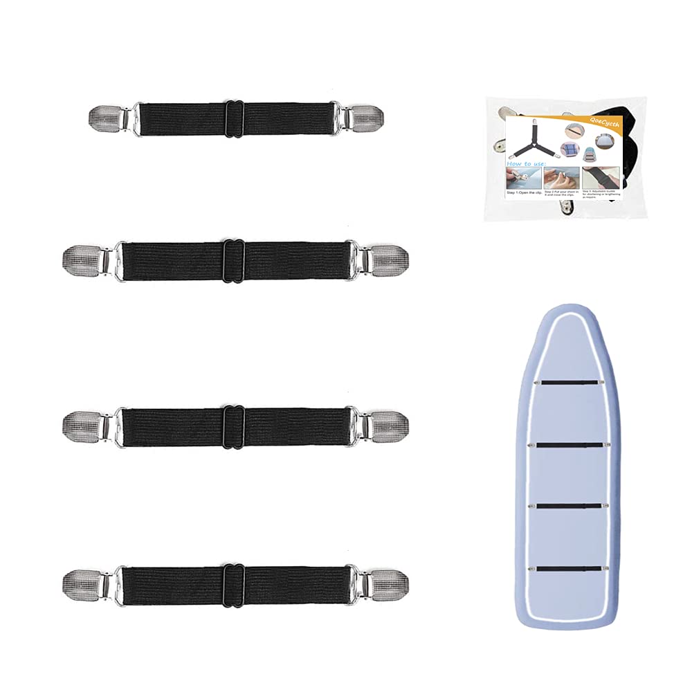 Qoecycth 4Pcs Adjustable Crisscross Fitted Sheet Band Straps Grippers Suspenders (4Pcs-Black)