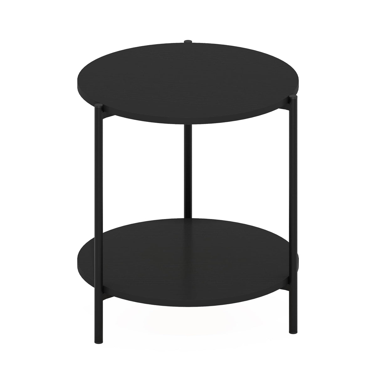 Furinno Besi 2-Tier Modern Round Side End Table With Sturdy Metal Legs, 15.55 (W) X 10.58 (H) X 5.46 (D) Inches, Americano