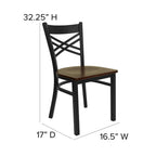 Flash Furniture HERCULES Series Black ''X'' Back Metal Restaurant Chair - Mahogany Wood Seat