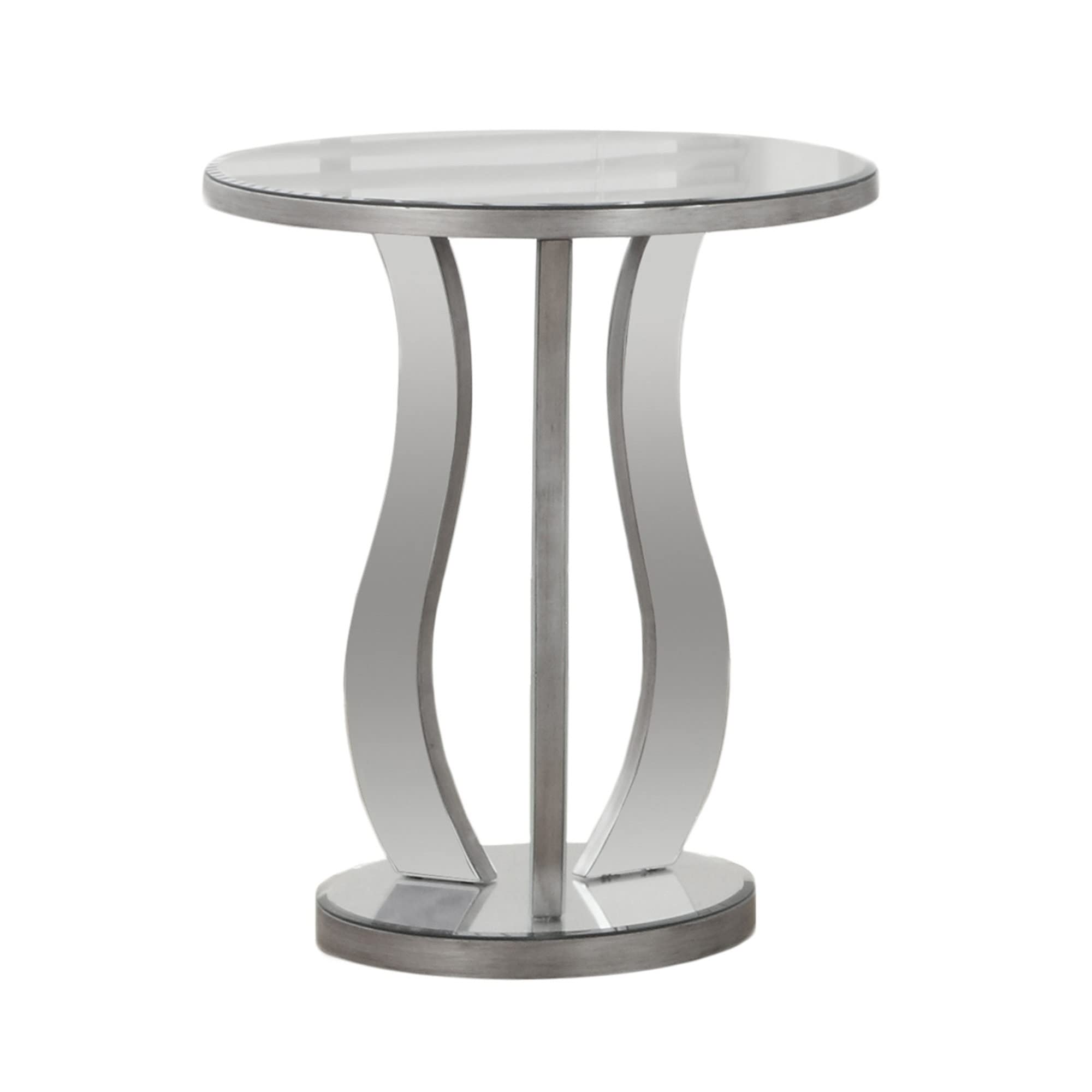 Monarch Specialties Accent End Table Mirrored  24 H  Brushed Silver -Like New