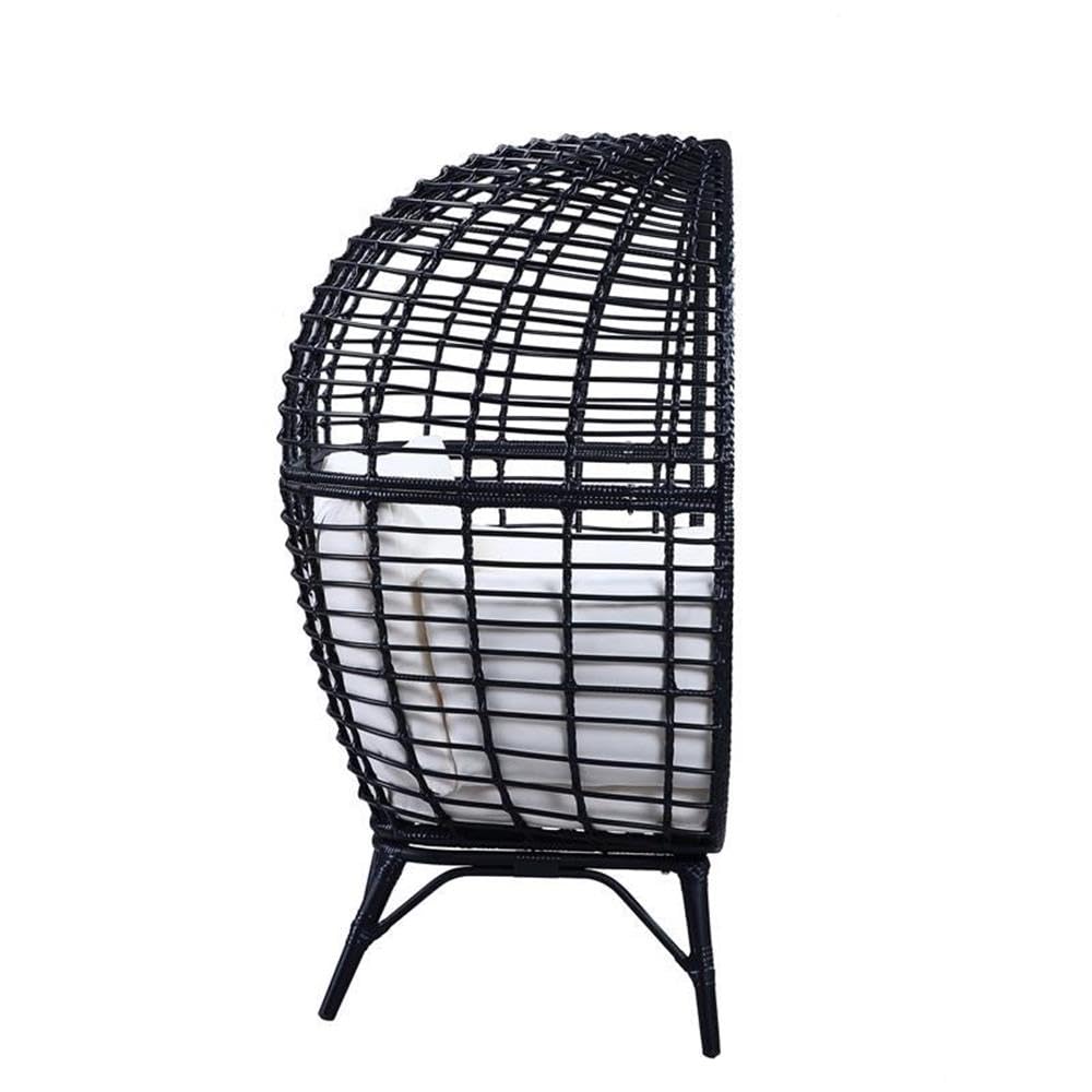 Acme Penelope Patio Lounge Chair in Cream Fabric and Black Finish