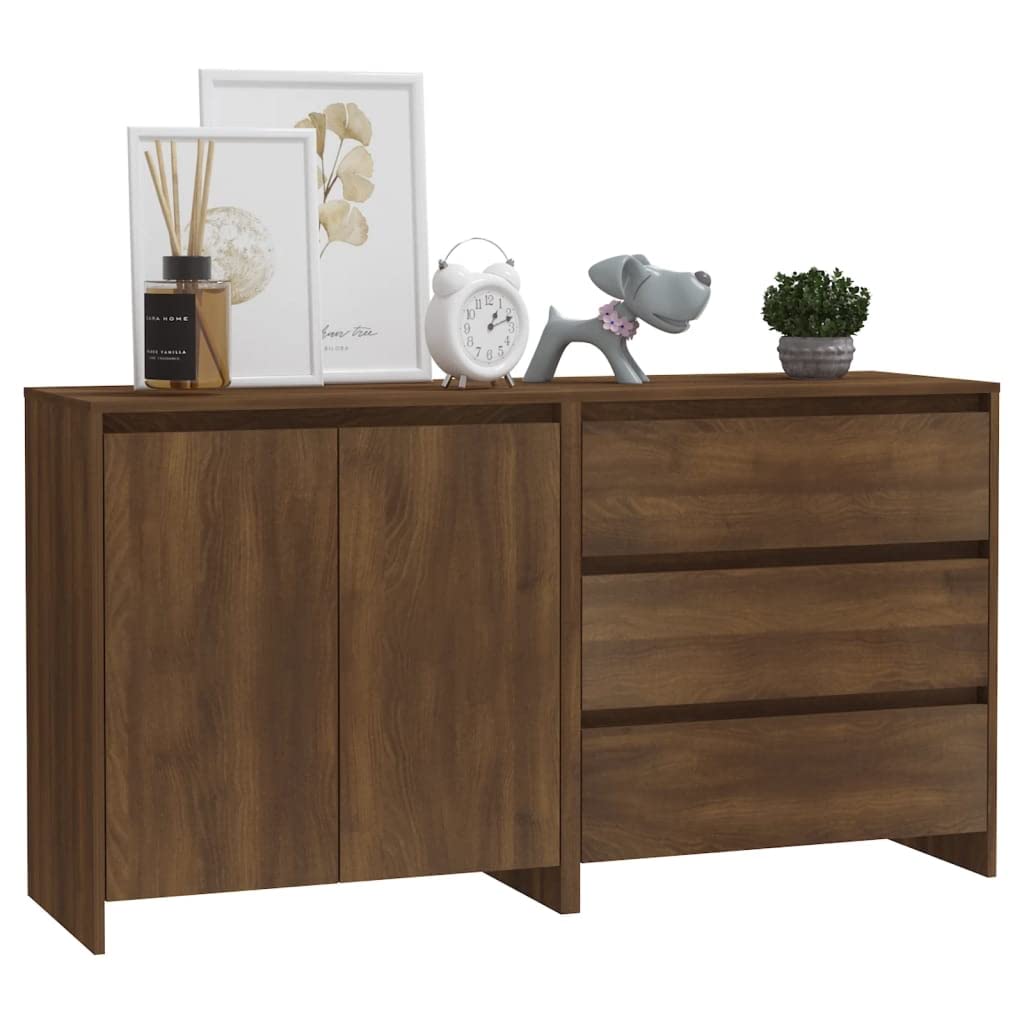 vidaXL Sideboard 2 Piece Home Indoor Bedroom Living Room Highboard Buffet Side Storage Console Cabinet Furniture Brown Oak Engineered Wood