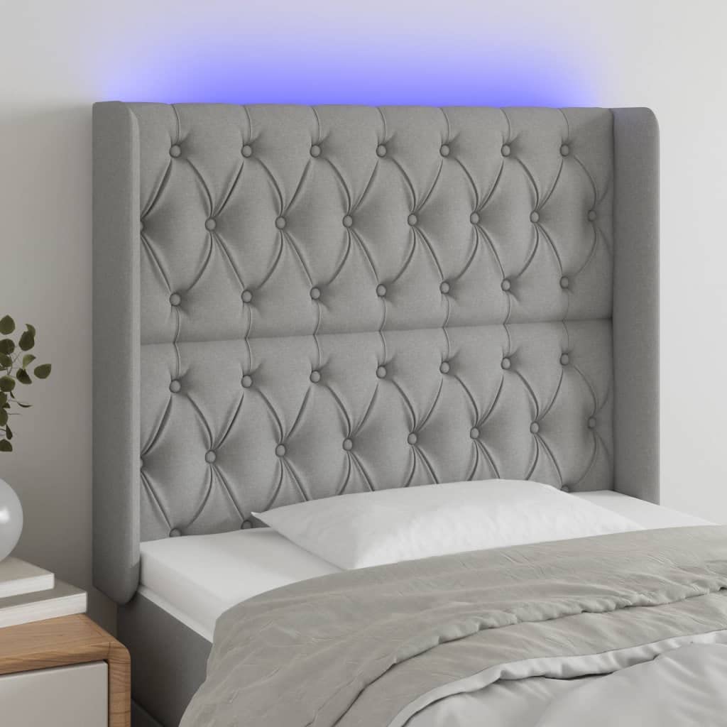 vidaXL LED Headboard, Upholstered Headboard for Bed Home, Bed Headboard with LED Light, Bedroom Furniture, Light Gray 40.6&quot;x6.3&quot;x46.5&quot;/50.4&quot; Fabric