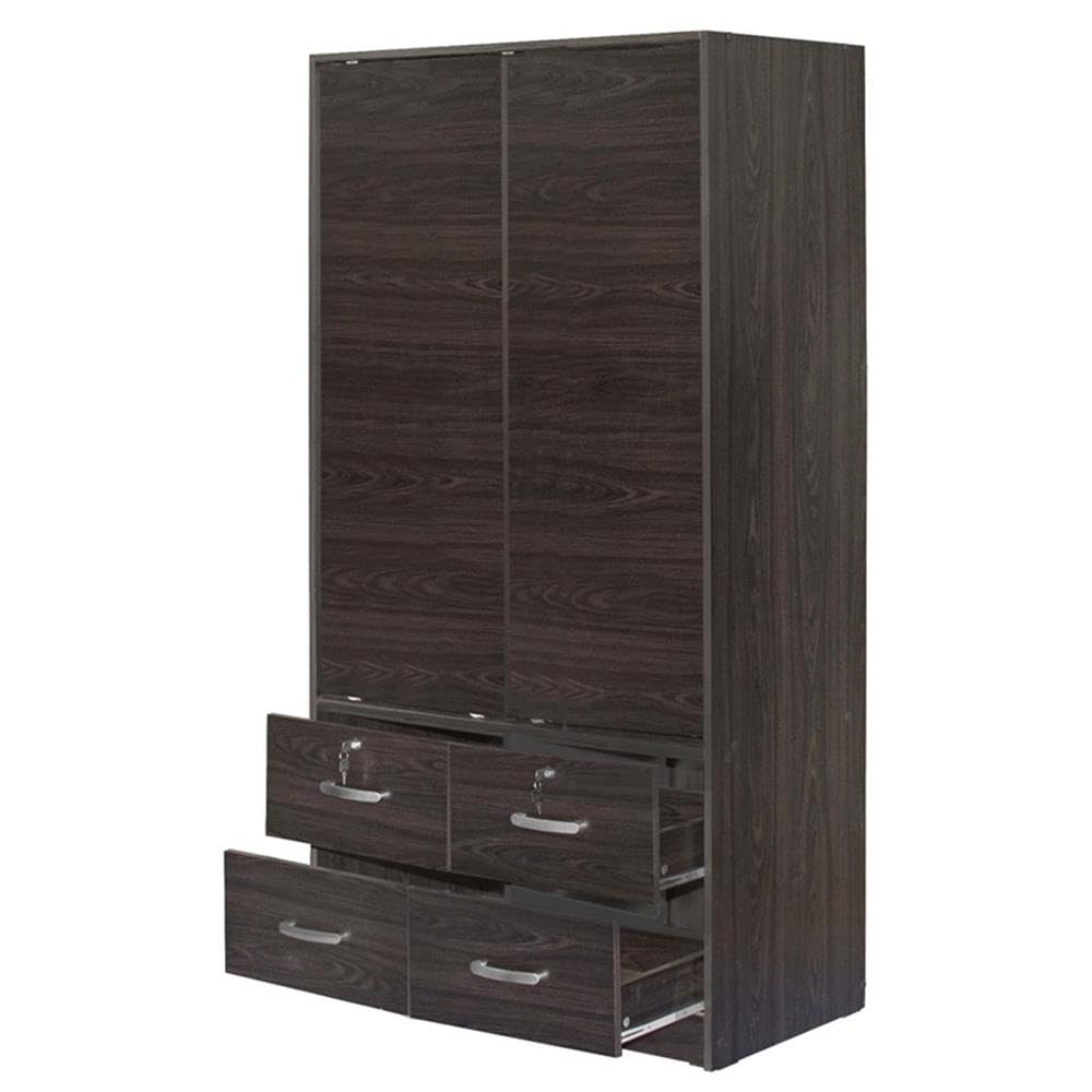 Better Home Products Sarah Modern Wood Double Sliding Door Armoire in Tobacco