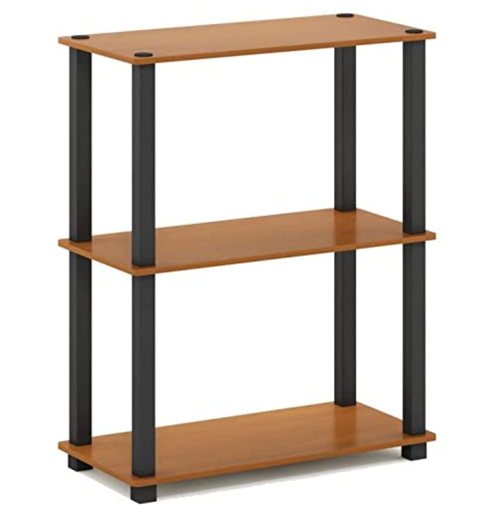 Furinno Turn-S-Tube 3-Tier Compact Multipurpose Shelf Display Rack With Square Tube, Light Cherry/Black