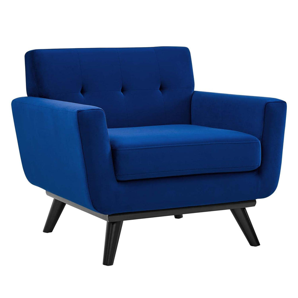 Modway Engage Modern Tufted Back Performance Velvet Armchair in Navy/Black