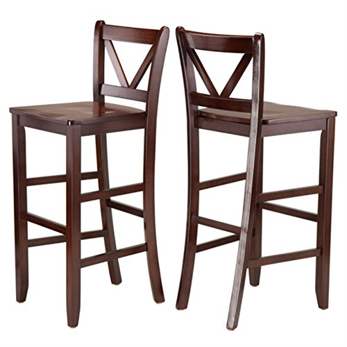 Ergode Wood Victor V-Back Bar Stools - Set of 2 | Antique Walnut Finish | Solid Beech Wood | 30" Height | Comfortable Seats | Stable & Stylish | Easy Assembly