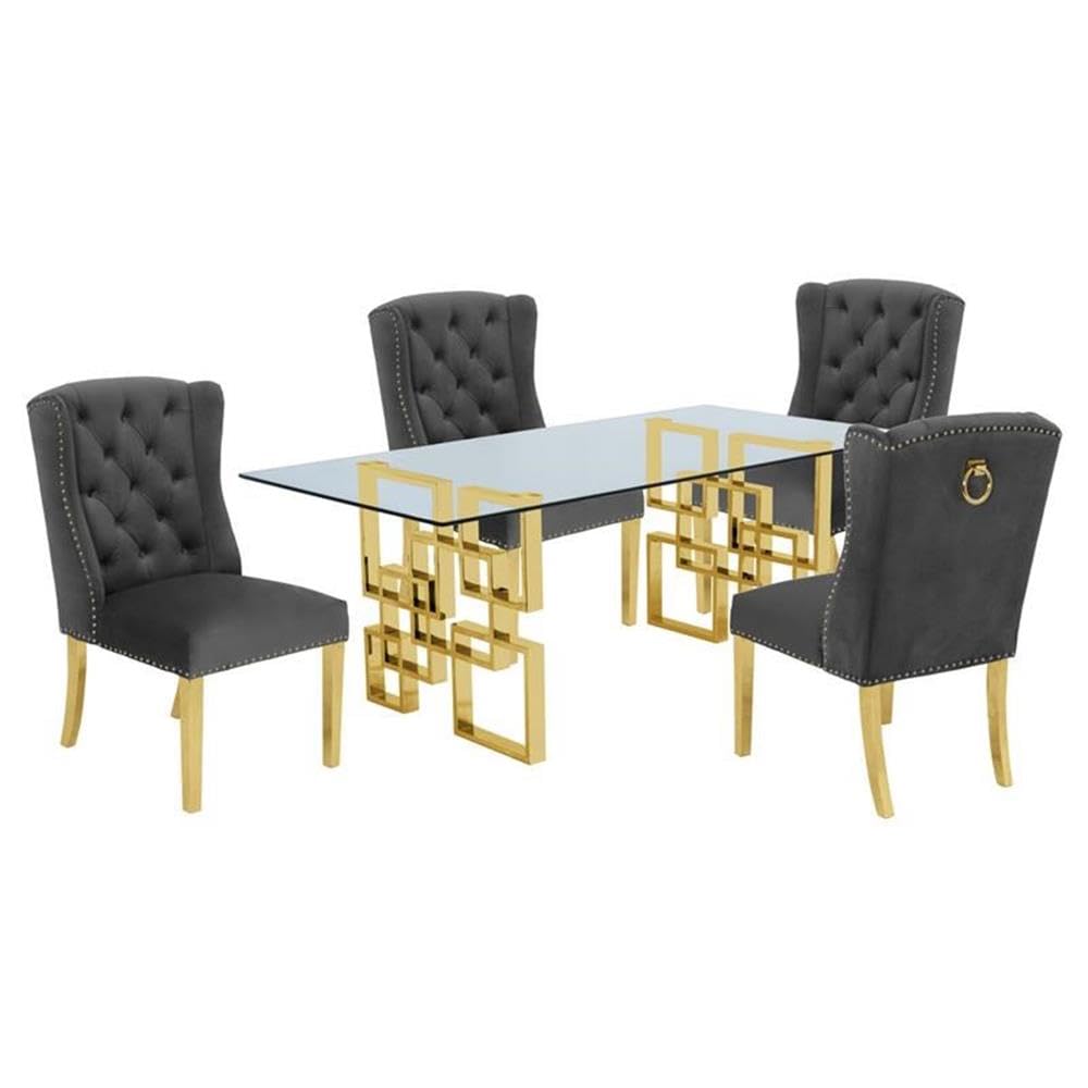 Furniture D222-4Sc120 Dining Set, Dark Gray