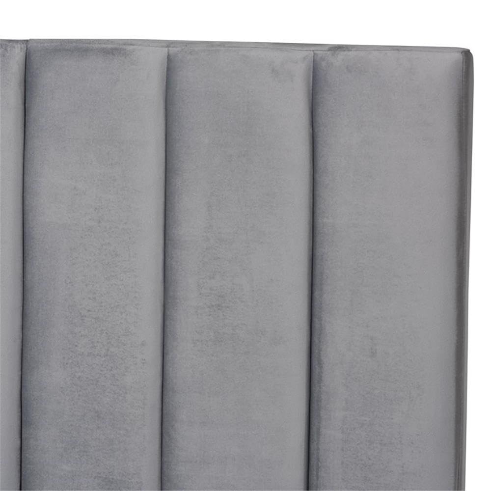 Baxton Studio Fiorenza King Size Gray Velvet Panel Bed - Thumbnail 3