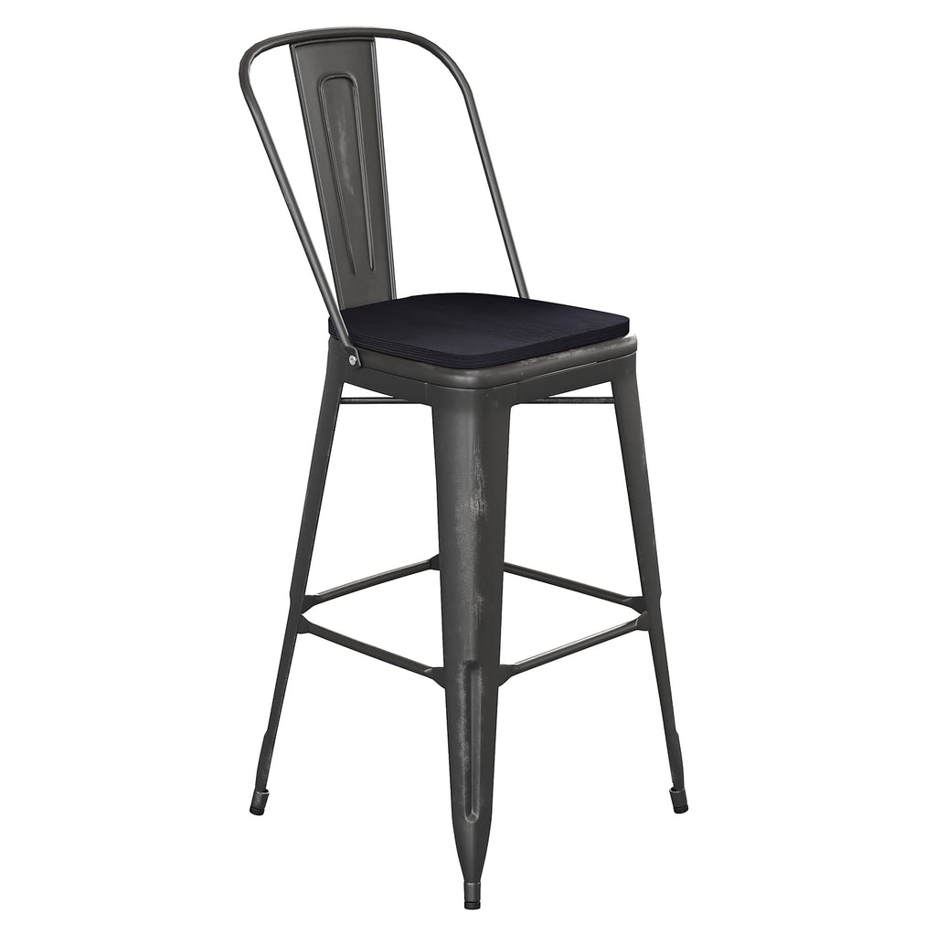 Flash Furniture Carly Commercial Grade 30&Quot; High Black Metal Indoor-Outdoor Bar Height Stool With Back And Black Polystyrene Seat