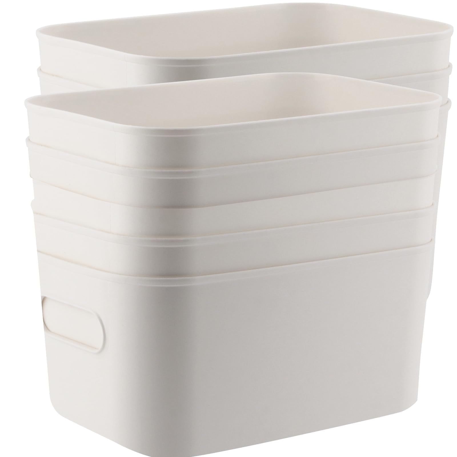Mouyat 8 Pack White Plastic Storage Bins, Stackable Plastic Storage Baskets Boxes, Cupboard Organiser Storage Boxes For Shelves
