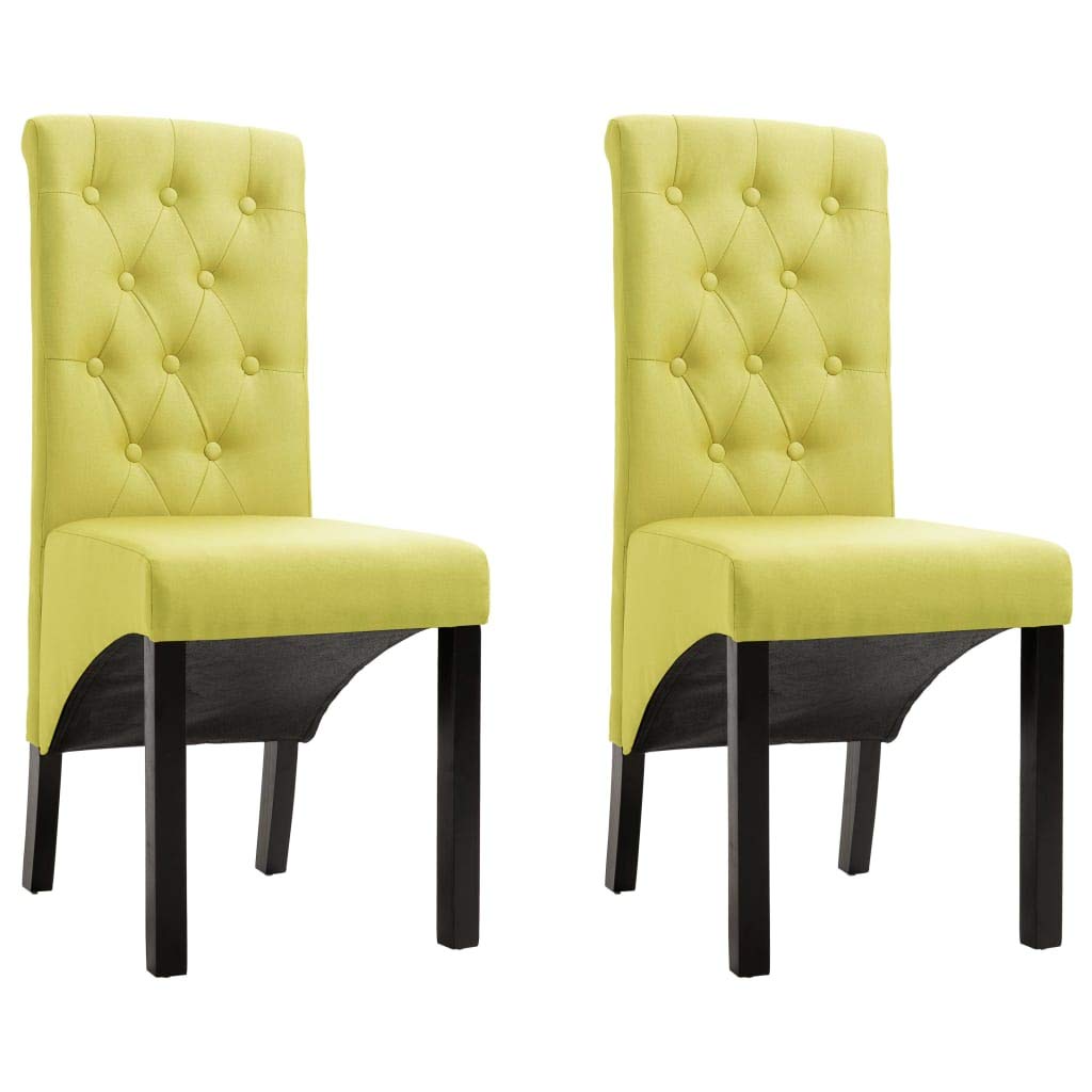 vidaXL Dining Chairs with Solid Wooden Legs - Elegant Fabric Seatings for Dining Room and Kitchen, Vibrant Green Color (Set of 2)