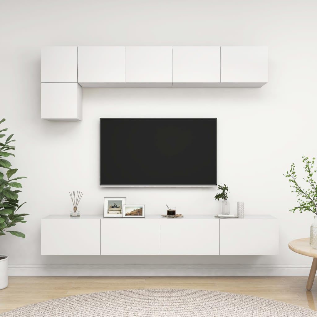 vidaXL TV Cabinet Set 5 Piece Home Living Room Furniture TV Stand HiFi Stereo Cabinet Media Unit Entertainment Center White Engineered Wood