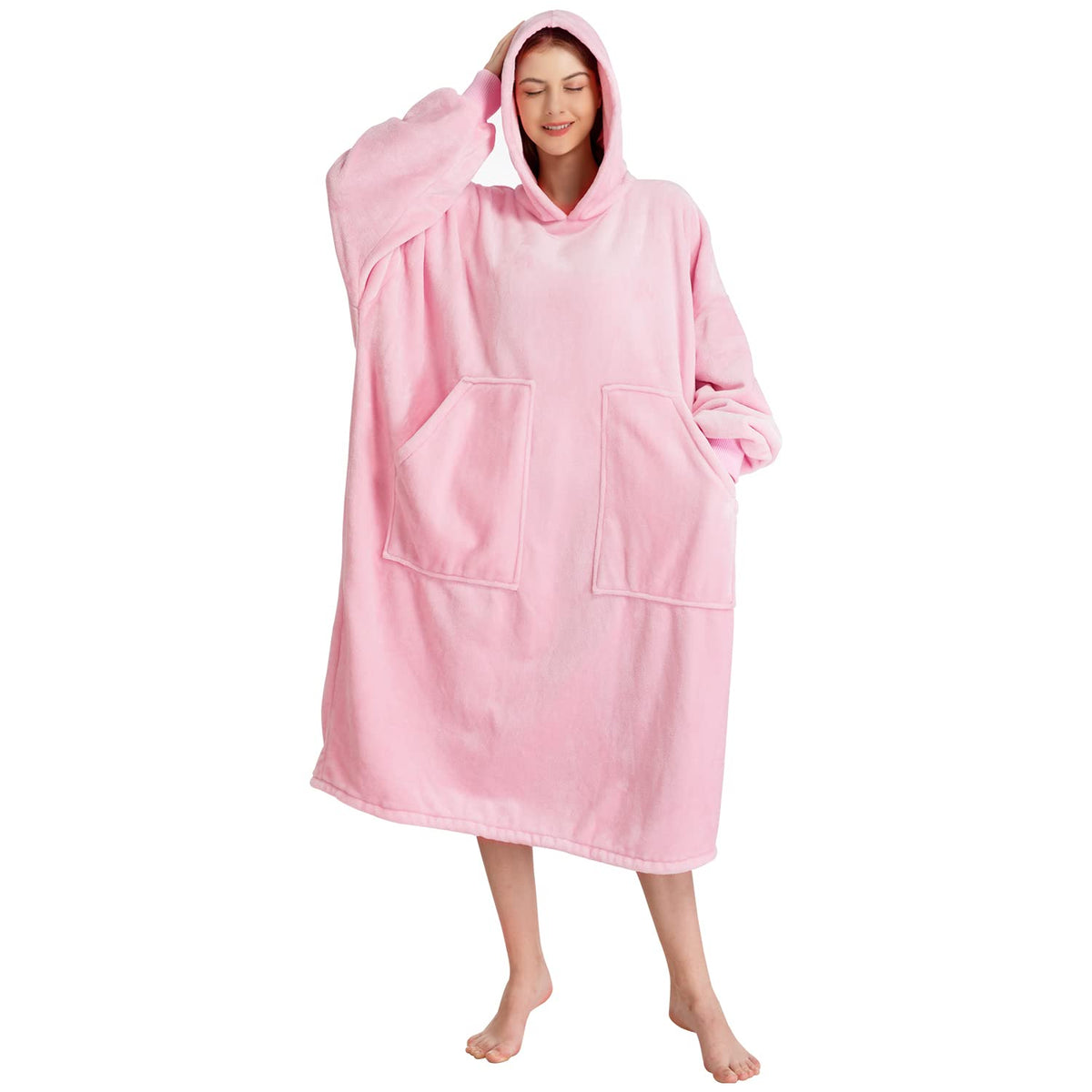 Kipswiza Wearable Blanket Hoodie, Thick Flannel Blanket Sweatshirt For Women Men, Super Soft Warm Hooded Blanket With Giant Pock
