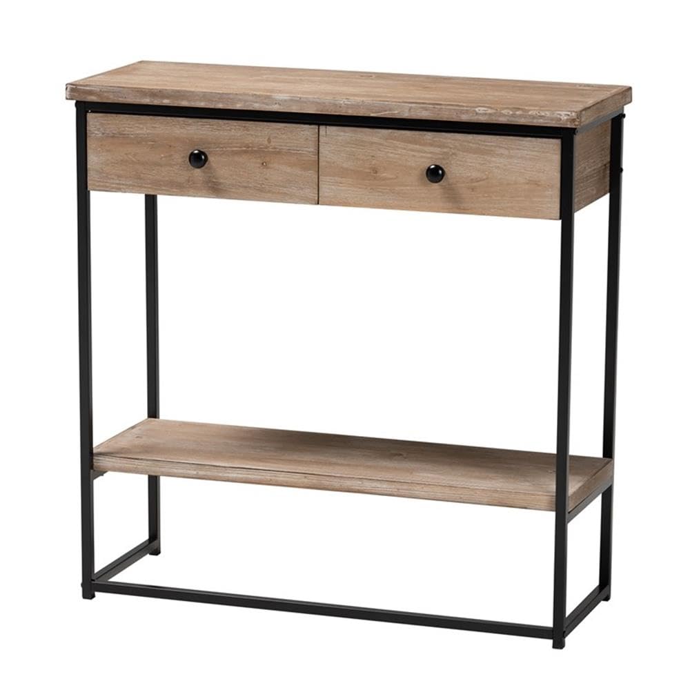 Baxton Studio Silas Modern Industrial Natural Brown Finished Wood and Black Metal 2-Drawer Console Table Natural Brown/Black/fir Wood/Metal Iron