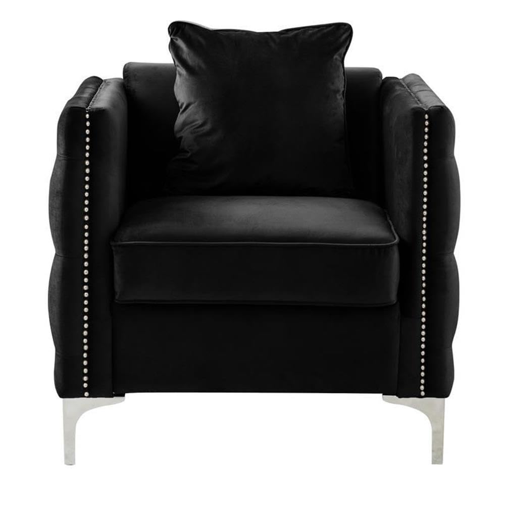 Lilola Home Bayberry Black Velvet Chair with 1 Pillow