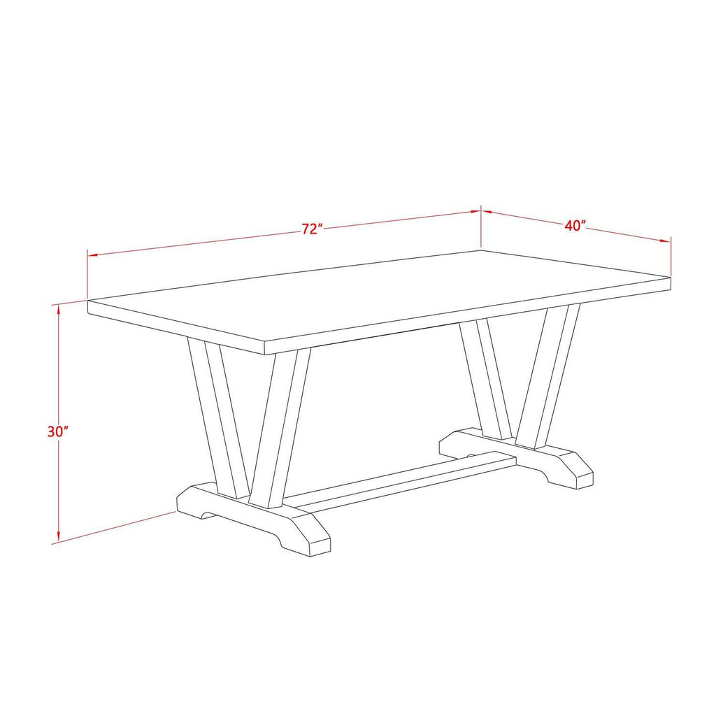 East West Furniture V-Style 40X72 In Dining Table With Wirebrushed Linen White Leg And Cement Top Finish