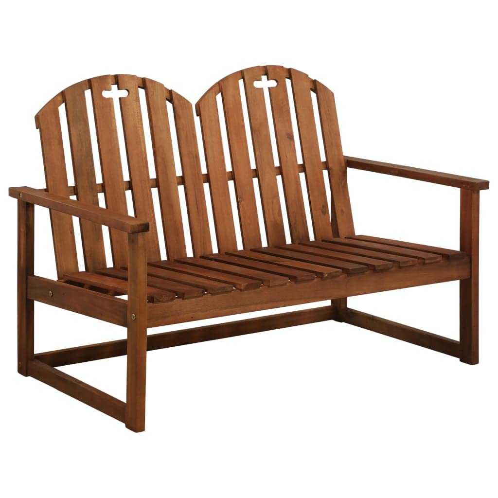 vidaXL Wooden Patio Bench, 43.3&quot; Solid Acacia Wood, Outdoor Two-Seater Bench with Armrests and Backrest, Brown