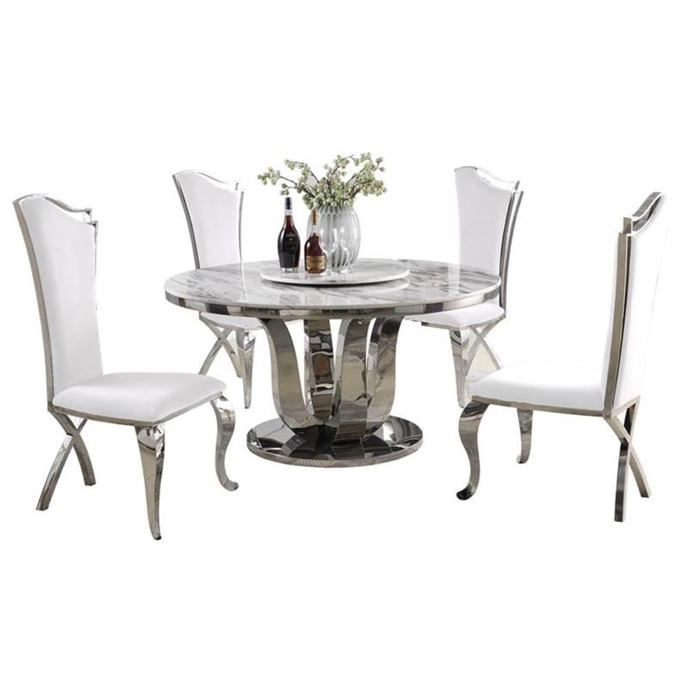 Best Quality Furniture 6Pc Dining Set (1 Table + 1 Lazy Susan + 4 Chairs), White, Black